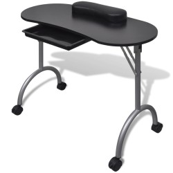 vidaXL Mesa de manicura plegable con ruedas negra