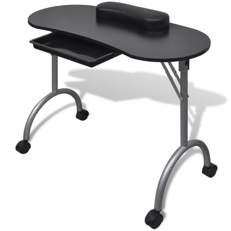vidaXL Mesa de manicura plegable con ruedas negra vidaXL Mesa de manicura plegable con ruedas negra