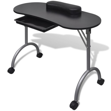 vidaXL Mesa de manicura plegable con ruedas negra