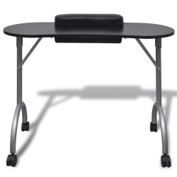 vidaXL Mesa de manicura plegable con ruedas negra