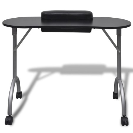 vidaXL Mesa de manicura plegable con ruedas negra