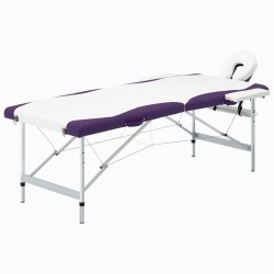 vidaXL Camilla de masaje plegable 2 zonas aluminio blanco y morado