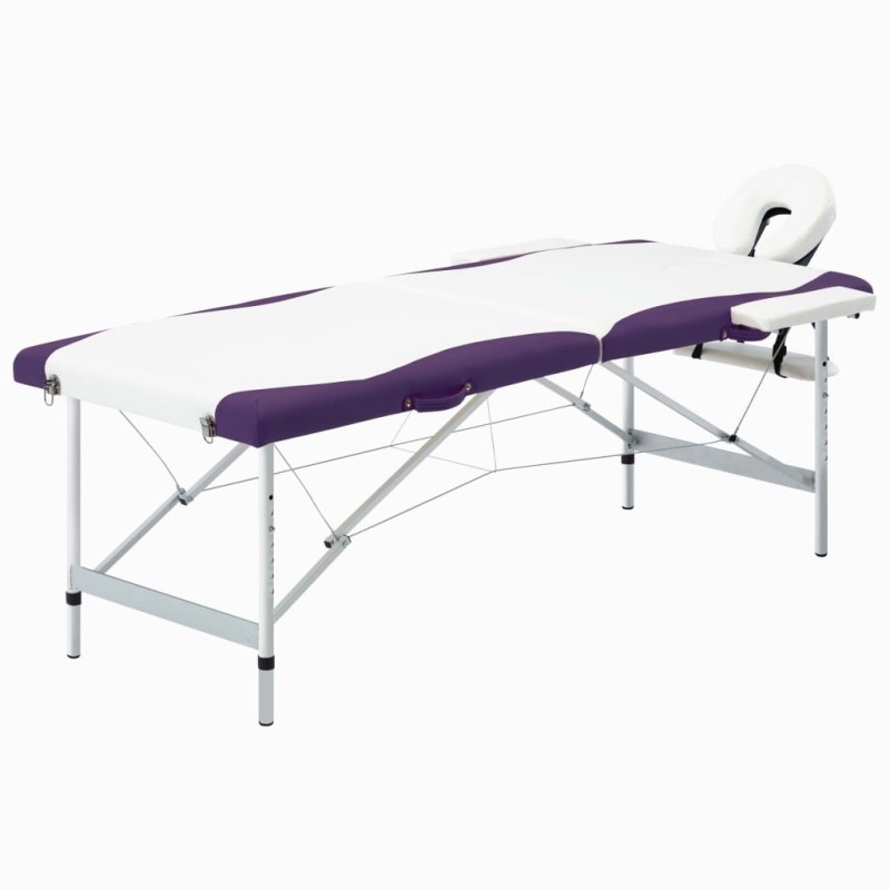 vidaXL Camilla de masaje plegable 2 zonas aluminio blanco y morado