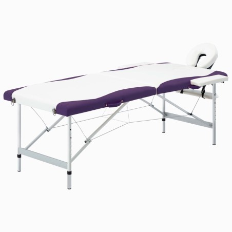 vidaXL Camilla de masaje plegable 2 zonas aluminio blanco y morado