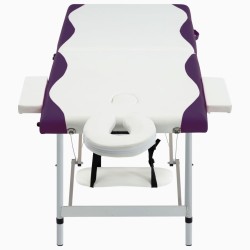 vidaXL Camilla de masaje plegable 2 zonas aluminio blanco y morado