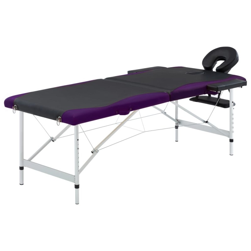 vidaXL Camilla de masaje plegable 2 zonas aluminio negro y morado vidaXL Camilla de masaje plegable 2 zonas aluminio negro y morado