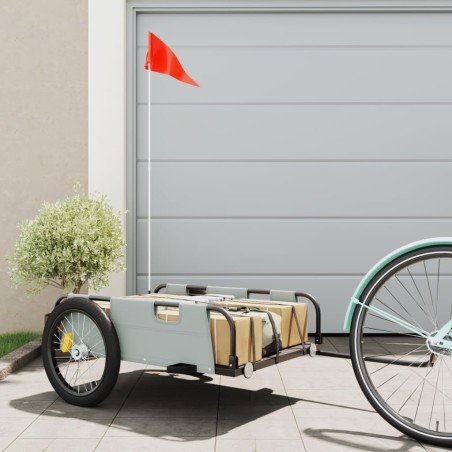 vidaXL Remolque para bicicletas hierro y tela Oxford gris