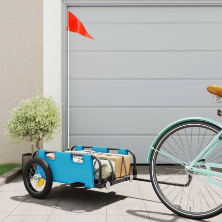 vidaXL Remolque para bicicletas hierro y tela Oxford azul