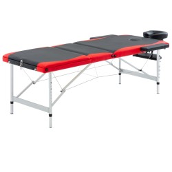  vidaXL Camilla de masaje plegable 3 zonas aluminio negro y rojo
