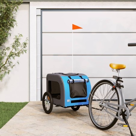 vidaXL Remolque de bicicleta mascotas hierro tela Oxford azul gris
