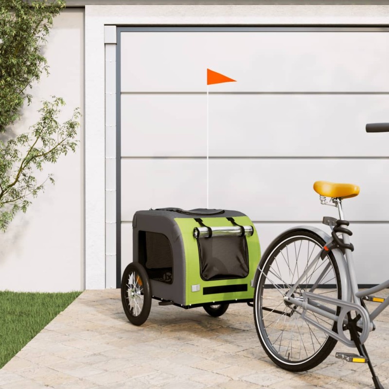 vidaXL Remolque de bicicleta mascotas hierro tela Oxford verde gris vidaXL Remolque de bicicleta mascotas hierro tela Oxford verde gris