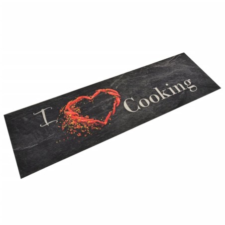 vidaXL Alfombra de cocina lavable terciopelo Cooking negro 45x150 cm