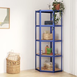 vidaXL Estantería esquina 5 niveles madera contrachapada y acero azul