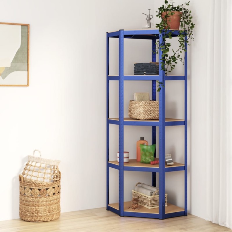 vidaXL Estantería esquina 5 niveles madera contrachapada y acero azul vidaXL Estantería esquina 5 niveles madera contrachapada y acero azul