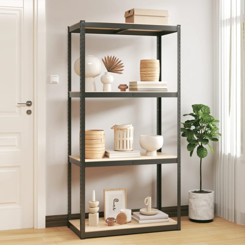 vidaXL Estantería de 4 baldas acero y madera contrachapada antracita vidaXL Estantería de 4 baldas acero y madera contrachapada antracita