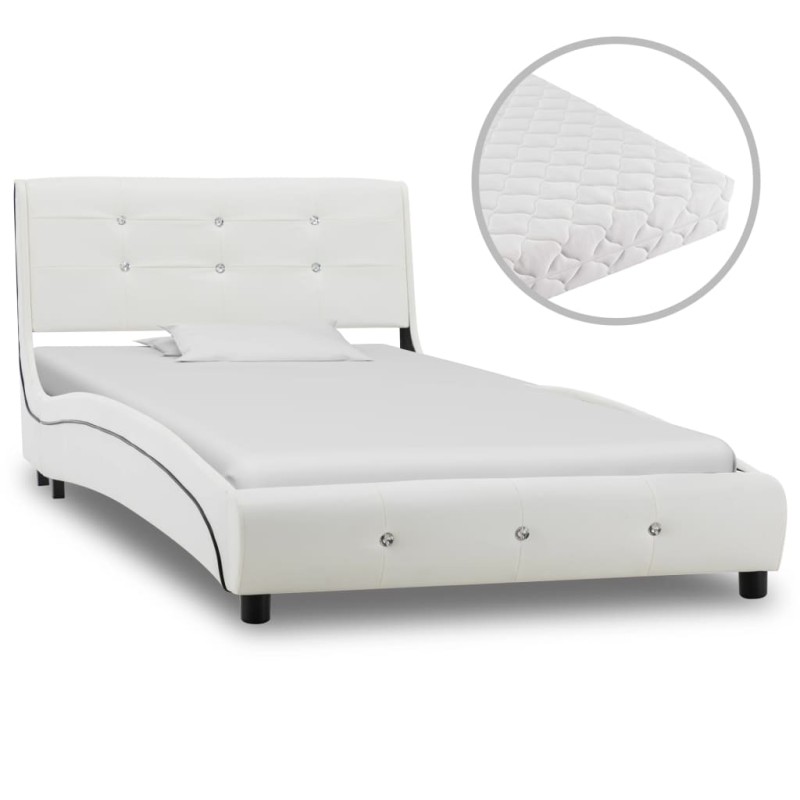 vidaXL Cama con colchón cuero sintético blanco 90x200 cm vidaXL Cama con colchón cuero sintético blanco 90x200 cm