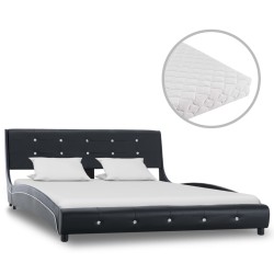 vidaXL Cama con colchón cuero sintético negro 140x200 cm 