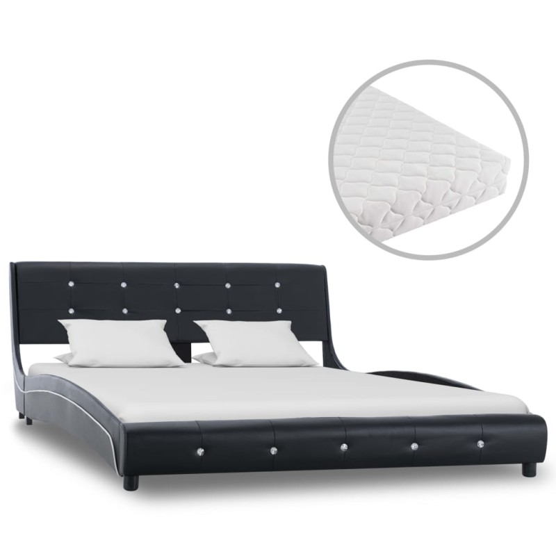 vidaXL Cama con colchón cuero sintético negro 140x200 cm 