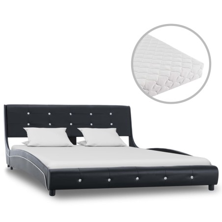 vidaXL Cama con colchón cuero sintético negro 140x200 cm 