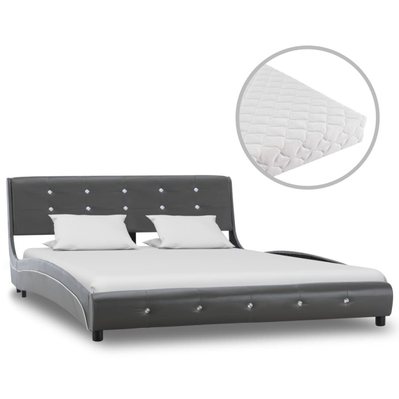 vidaXL Cama con colchón cuero sintético gris 140x200 cm