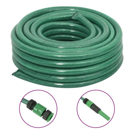 vidaXL Manguera de jardín con accesorios PVC verde 23,5 mm 100 m