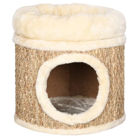 vidaXL Casita para gatos de lujo con cojín hierba marina 33 cm