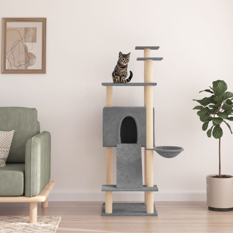vidaXL Rascador para gatos con postes de sisal gris claro 153 cm vidaXL Rascador para gatos con postes de sisal gris claro 153 cm
