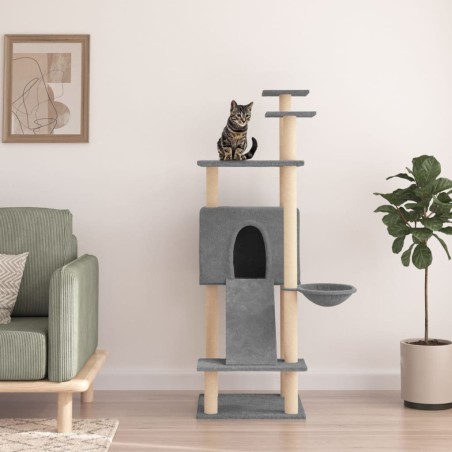 vidaXL Rascador para gatos con postes de sisal gris claro 153 cm