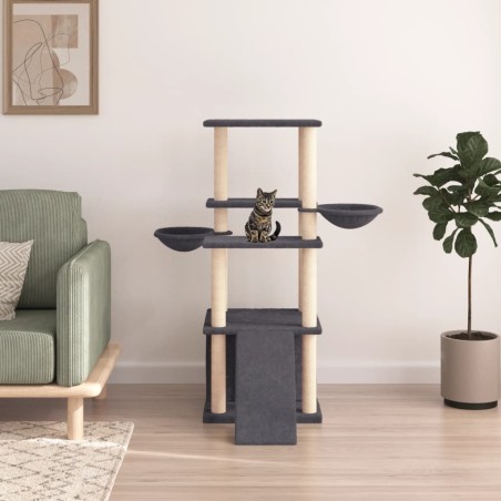 vidaXL Rascador para gatos con postes de sisal gris oscuro 133 cm