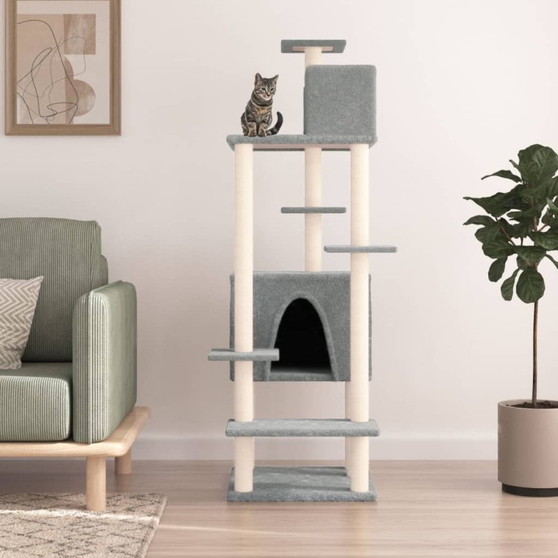 vidaXL Rascador para gatos con postes de sisal gris claro 154 cm vidaXL Rascador para gatos con postes de sisal gris claro 154 cm