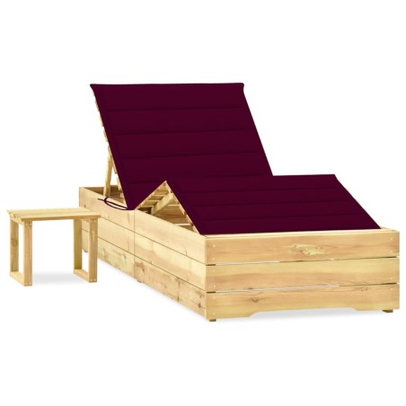vidaXL Tumbona de jardín con mesa y cojín de madera de pino impregnada
