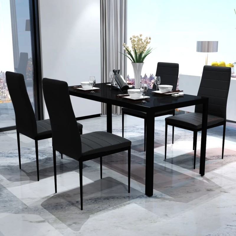vidaXL Conjunto de mesa y sillas de comedor 5 piezas negro vidaXL Conjunto de mesa y sillas de comedor 5 piezas negro