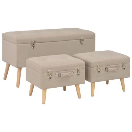 vidaXL Taburetes de almacenamiento 3 piezas beige de tela