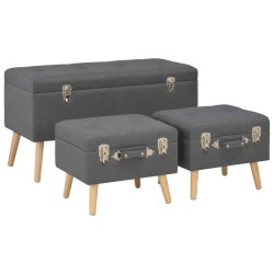 vidaXL Taburetes de almacenamiento 3 piezas gris oscuro de tela