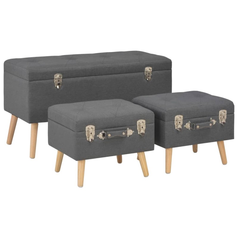 vidaXL Taburetes de almacenamiento 3 piezas gris oscuro de tela vidaXL Taburetes de almacenamiento 3 piezas gris oscuro de tela