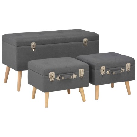 vidaXL Taburetes de almacenamiento 3 piezas gris oscuro de tela