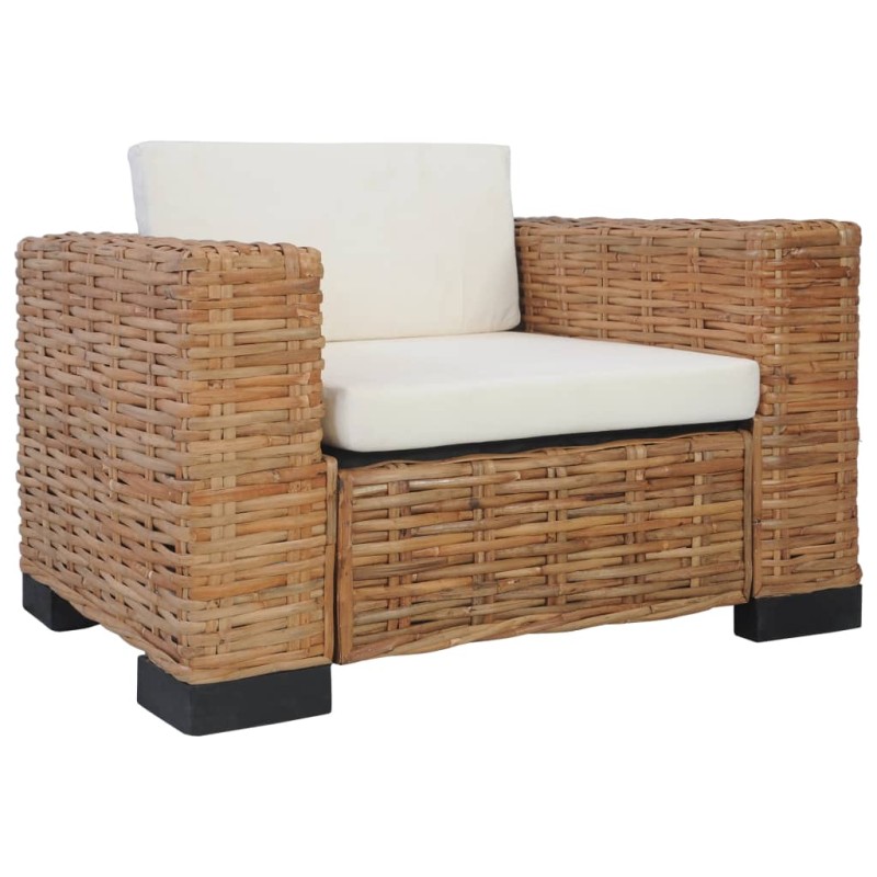vidaXL Sillón con cojines de ratán natural vidaXL Sillón con cojines de ratán natural