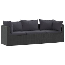 vidaXL Set de sofás de jardín 3 piezas y cojines ratán sintético negro