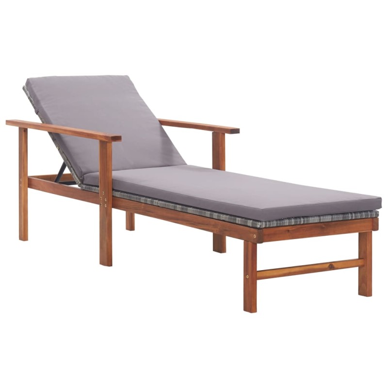 vidaXL Tumbona con cojín ratán sintético y madera maciza acacia gris vidaXL Tumbona con cojín ratán sintético y madera maciza acacia gris