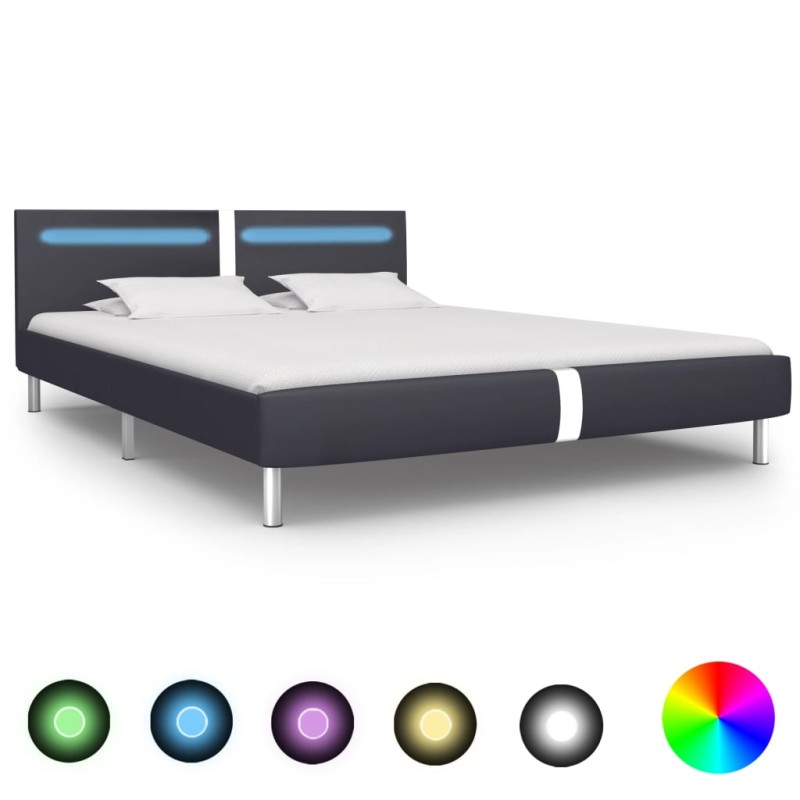 vidaXL Estructura de cama con LED cuero sintético negro 160x200 cm vidaXL Estructura de cama con LED cuero sintético negro 160x200 cm