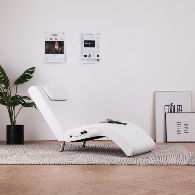 vidaXL Diván de masaje con almohada de cuero sintético blanco vidaXL Diván de masaje con almohada de cuero sintético blanco