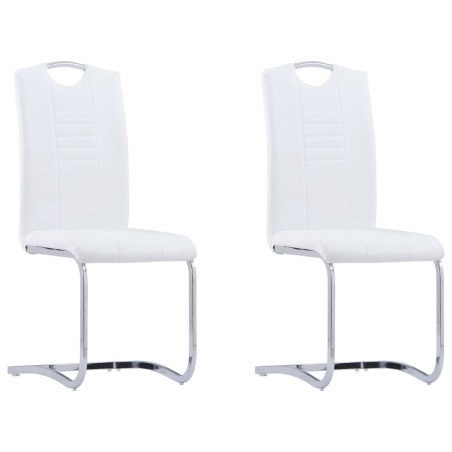 vidaXL Sillas de comedor voladizas 2 unidades cuero sintético blanco