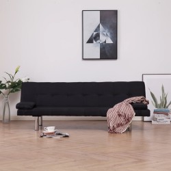 vidaXL Sofá cama con dos almohadas de poliéster negro