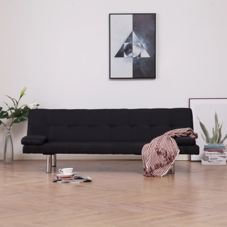 vidaXL Sofá cama con dos almohadas de poliéster negro