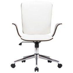 vidaXL Silla de oficina giratoria cuero sintético madera curva blanco
