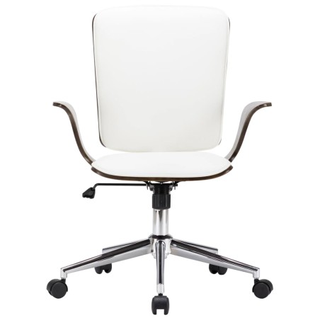 vidaXL Silla de oficina giratoria cuero sintético madera curva blanco
