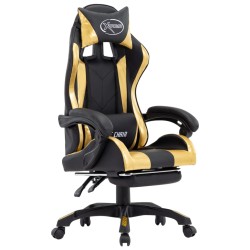 vidaXL Silla gaming con reposapiés cuero sintético negro y dorado