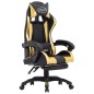 vidaXL Silla gaming con reposapiés cuero sintético negro y dorado vidaXL Silla gaming con reposapiés cuero sintético negro y dorado
