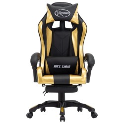 vidaXL Silla gaming con reposapiés cuero sintético negro y dorado