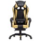 vidaXL Silla gaming con reposapiés cuero sintético negro y dorado vidaXL Silla gaming con reposapiés cuero sintético negro y dorado
